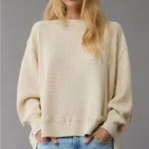 American Eagle Outfitters Woman’s 2XL Oversized Waffle Cream Crew Neck Sweater